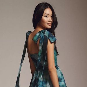 BHLDN Isabella Tiered Square-Neck A-Line Midi Dress Size L